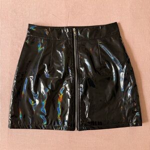 Black Holographic Faux Leather Mini Skirt